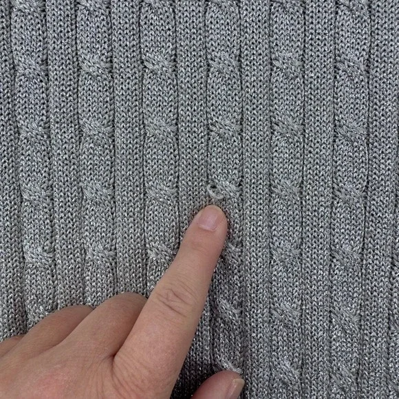 Lauren Ralph Lauren Women's Metallic Silver Cable Knit Sweater Size L *FLAW - Picture 3 of 11